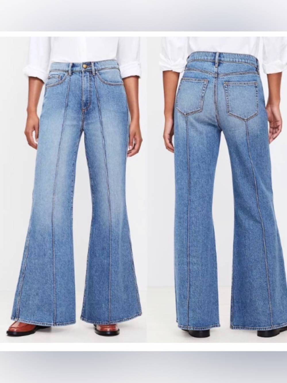 NEW LOFT High Rise The Super Flare Jeans Womens 10/30 Curvy Blue Denim Boho